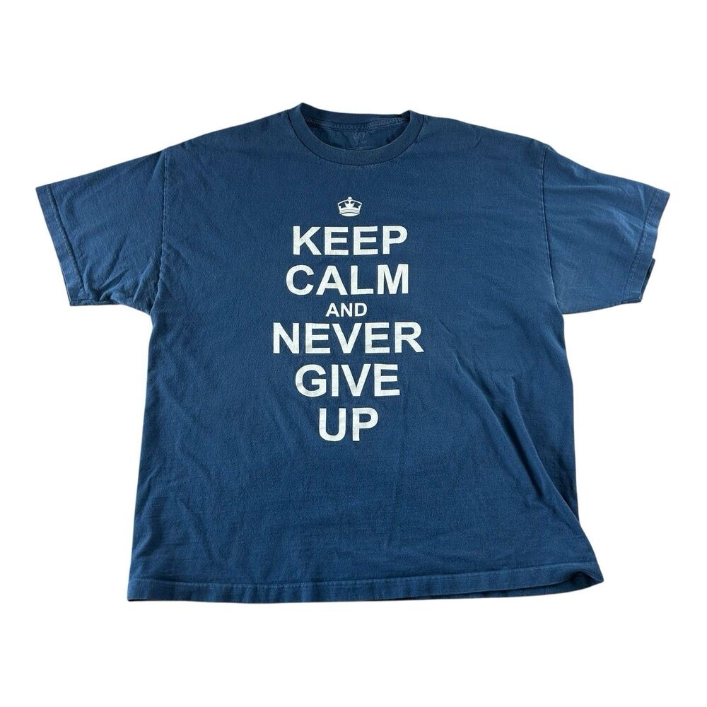 WWE John Cena Keep Calm and Never Give Up Graphic Shirt Men’s XXL Blue Wrestling